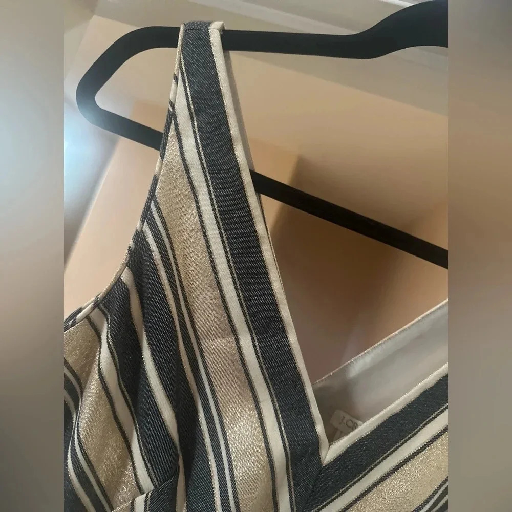 NWOT-J CREW Factory Holiday Gold Gray V Neck Striped Mini Dress. Size 4 Petite - Picture 8 of 13